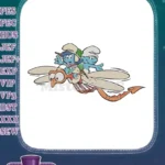 Smurfette and Smurf riding a dragonfly adventure embroidery designs - Instant Download