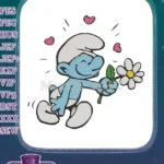 Adorable Smurf with Daisy Flower and Floating Hearts Embroidery Designs - Instant Download