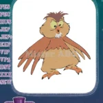 Confused wide-eyed brown cartoon owl character embroidery designs - Instant Download