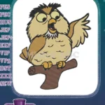 Cute Cartoon Owl Hooting on Branch Embroidery Designs - Instant Download