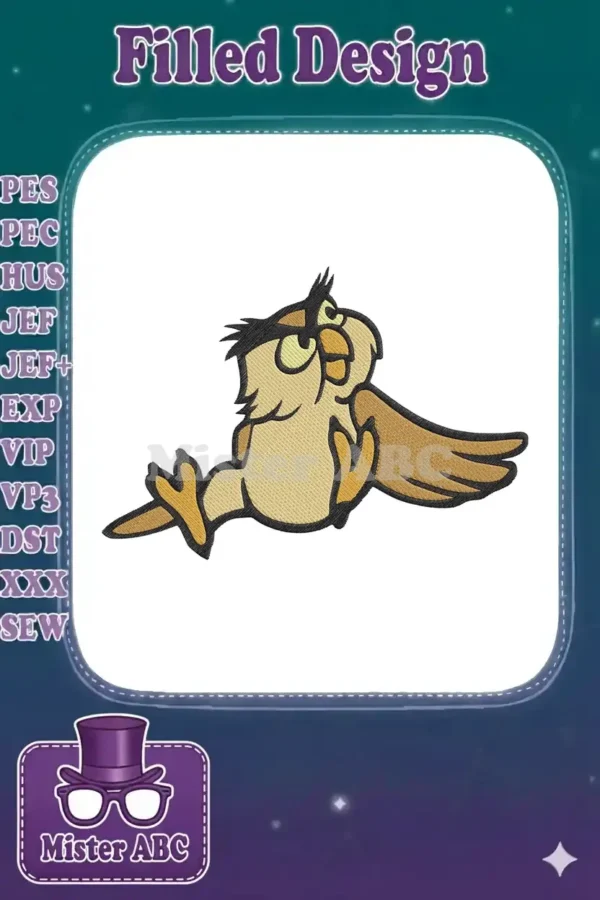 An endearing Big Mama owl embroidery design, showcasing a charming, whimsical expression and rich, textured stitching.