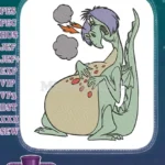 Friendly green dragon with big belly fire-breathing embroidery designs - Instant Download