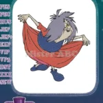 Mischievous old witch dancing cartoon embroidery designs red skirt - Instant Download