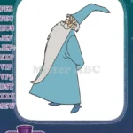 Merlin-like wizard in blue robe embroidery designs for magical projects - Instant Download