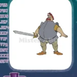 Brave cartoon knight with sword embroidery designs for heroic projects - Instant Download