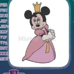 Minnie Mouse Princess Pink Gown Crown Embroidery Designs - Instant Download