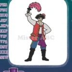 Cheerful Cartoon Pirate with Eye Patch Feathered Hat Embroidery Designs - Instant Download