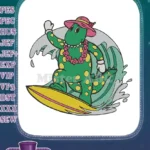 Dorothy the Dinosaur Surfing on Wave Embroidery Designs - Instant Download