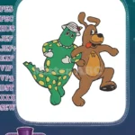 Fun Dorothy Dinosaur and Wags Dog embroidery designs walking together - Instant Download