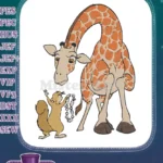 Friendly giraffe and squirrel sharing colorful flower lei embroidery designs - Instant Download