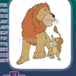 Majestic adult lion and playful cub family embroidery designs - Instant Download