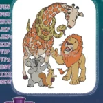 Playful cartoon safari animal embroidery designs giraffe snake lion koala squirrel - Instant Download