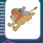 Cheerful lion carrying surprised koala animal embroidery designs - Instant Download