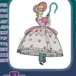 Elegant Bo Peep pink dress shepherd's crook embroidery designs - Instant Download