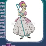 Bo Peep classic character pink bonnet polka dot dress embroidery designs - Instant Download