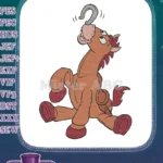 Playful Bullseye Toy Story horse with lucky horseshoe embroidery designs - Instant Download