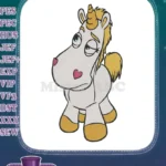 Sad Tired Unicorn Cartoon Embroidery Designs with Golden Horn - Instant Download