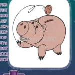 Cheerful Cartoon Piggy Bank Dropping Golden Coin Embroidery Designs - Instant Download