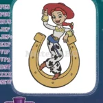 Smiling Jessie Cowgirl from Toy Story Leaning on Horseshoe Embroidery Designs - Instant Download