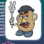 Funny Mr Potato Head character with peace sign embroidery designs - Instant Download
