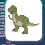 Smiling Green Cartoon T-Rex Dinosaur Waving Hand Embroidery Designs - Instant Download