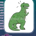 Frightened green T-Rex cartoon movie character embroidery designs - Instant Download