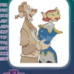 Charming animated dog and feline couple romantic embroidery designs - Instant Download