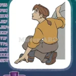 Young man climbing rock adventure cartoon embroidery designs - Instant Download