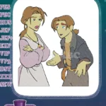 Upset woman and pleading man animated character embroidery designs - Instant Download