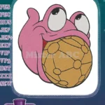 Pink Happy Cartoon Frog Holding Soccer Ball Embroidery Designs - Instant Download