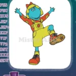 Happy blue cartoon character yellow hair floral shirt embroidery designs - Instant Download