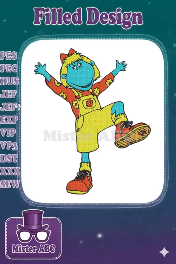 Vibrant Toodloo embroidery design featuring the beloved character in a dynamic, joyful pose on a white background.