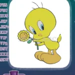 Adorable Tweety Bird holding a cheerful sunflower embroidery designs - Instant Download