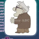 Carl Fredricksen inspired elderly man cartoon character embroidery designs - Instant Download