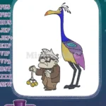 Iconic Carl Fredricksen and Kevin the colorful bird embroidery designs - Instant Download