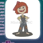 Goofy red-haired girl in patched overalls barefoot embroidery designs - Instant Download