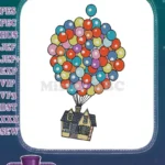 Up Movie Inspired Floating House Colorful Balloons Embroidery Designs - Instant Download