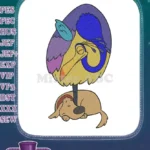Whimsical colorful bird perched above sleeping dog embroidery designs - Instant Download