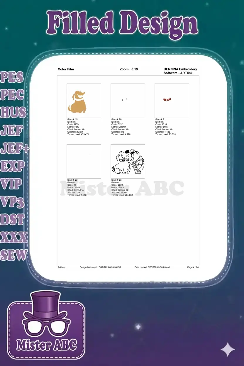 Third and final page of a color film document, showing the concluding embroidery elements and thread details.