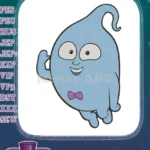 Friendly Blue Ghost with Purple Bow Tie Embroidery Designs - Instant Download