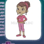 Happy cartoon girl in pink star shirt embroidery designs - Instant Download