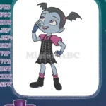 Smiling Vampirina cartoon character with bat wings embroidery designs - Instant Download