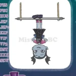 Cute Vampire Bat Girl Hanging Trapeze Upside Down Embroidery Designs - Instant Download