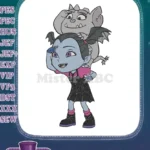 Happy Vampire Girl with Bat Wings and Gargoyle Embroidery Designs - Instant Download