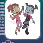 Happy human and vampire girl dancing embroidery designs - Instant Download