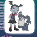 Cute Vampirina and fluffy dog with treat embroidery designs - Instant Download