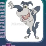 Playful menacing cartoon wolf dog embroidery designs for clothing - Instant Download