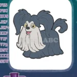 Cute fluffy cartoon dog blue white embroidery designs - Instant Download