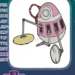 Whimsical pink and white robot with wheel leg embroidery designs - Instant Download