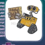 Animated WALL-E robot with compressed trash block embroidery designs - Instant Download